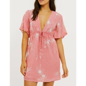 Beth & Tracie Barbados V Neck Mini Dress Cover Up Kaftan Pink Medium